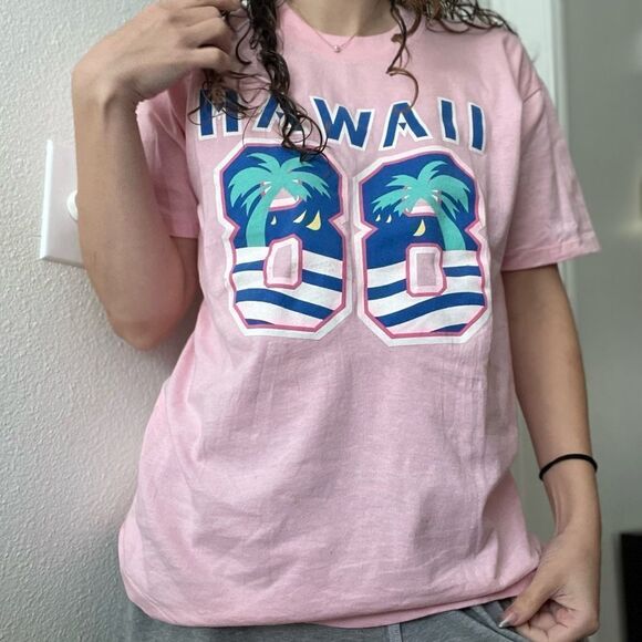 Vintage Hawaii 88 Single Stitch Graphic Tee Size Large Unisex Pink Blue - Picture 5 of 5